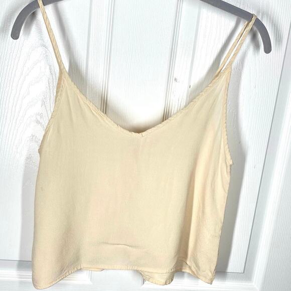 Forever 21 Button Up Crop Tank Top Cream 100% Rayon Womens - Picture 2 of 5